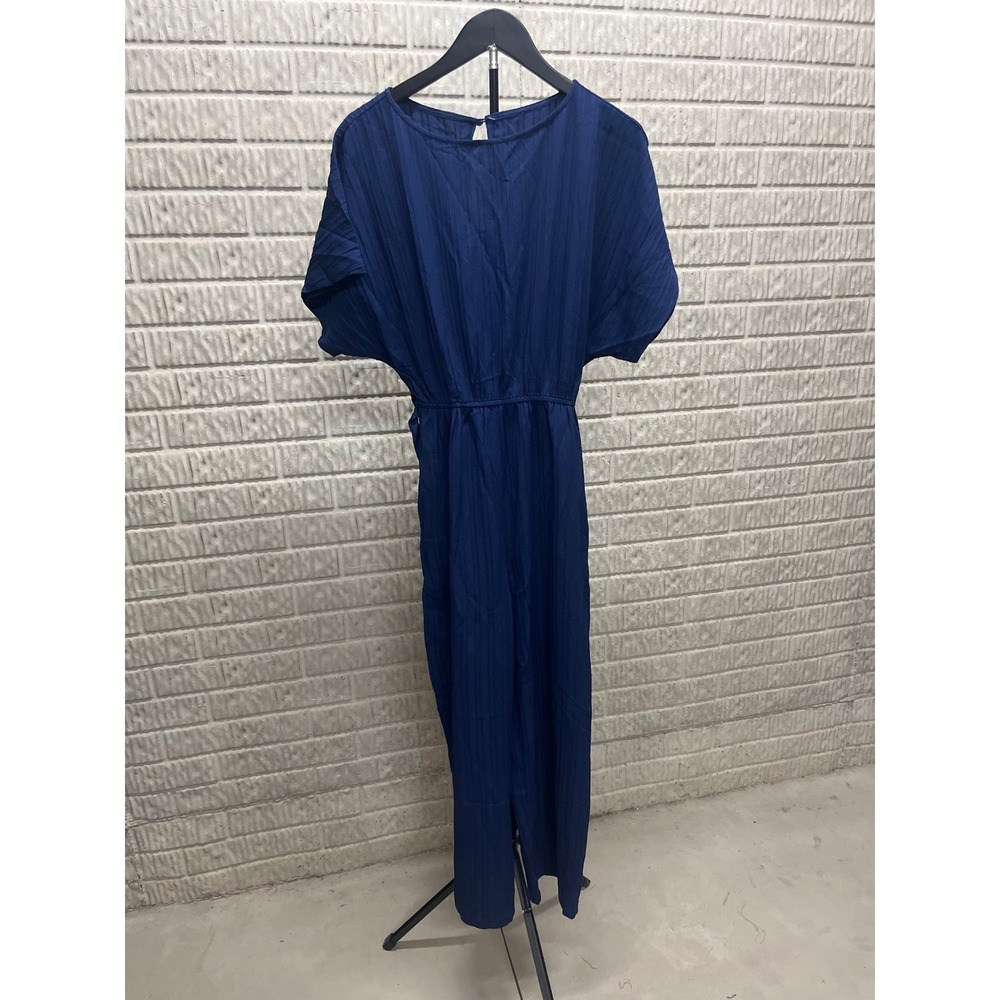 Cupshe Womens Navy‎ Blue Textured Wide Leg Jumpsuit Dolman Sleeve Small NEW